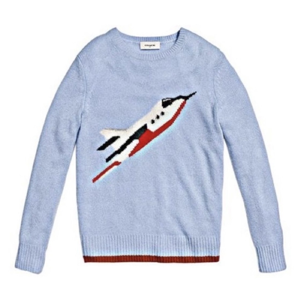 Coach 1941 Powder Blue Intarsia Sweater M 100% Cashmere Rare HTF Runway - Picture 2 of 14
